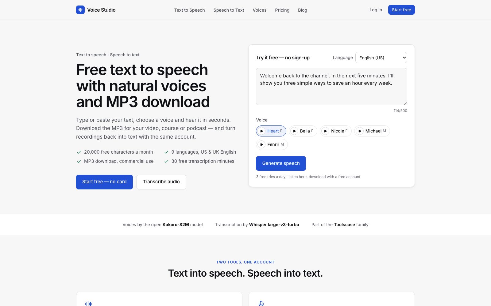Voice Studio — screenshot of voice.toolscase.com